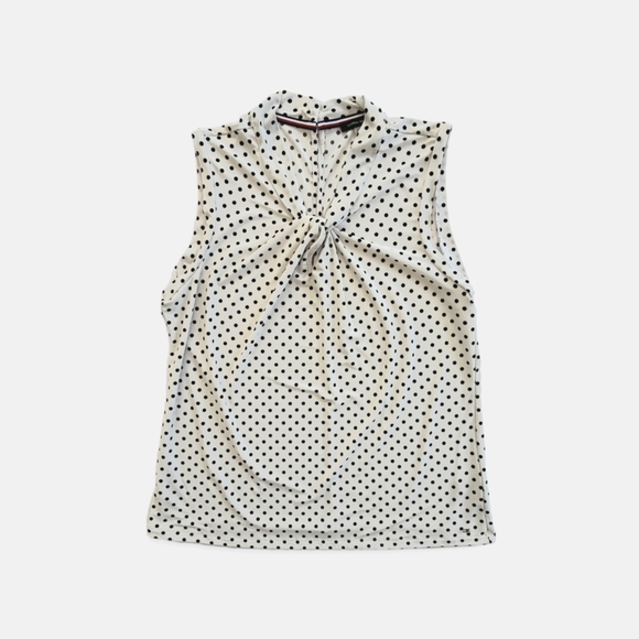Tommy Hilfiger Women's Lined Sleeveless Ruched Polka Dot Blouse Size Large - Picture 1 of 4